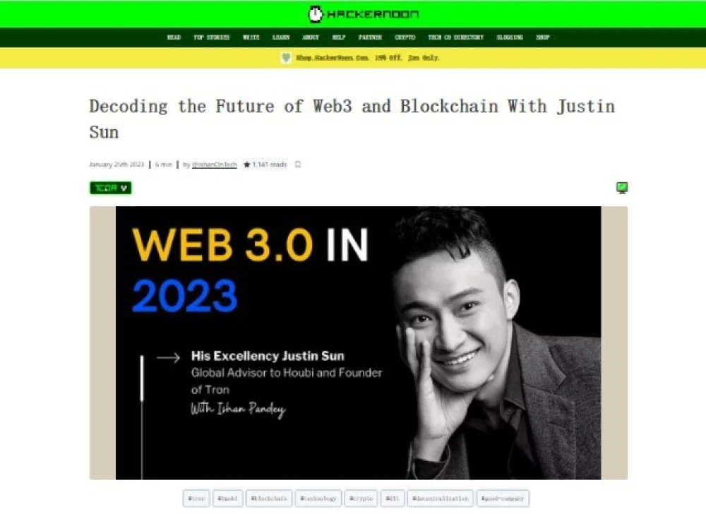 HackerNoon专访孙宇晨：深度解读 Web 3.0 和区块链的未来趋势！